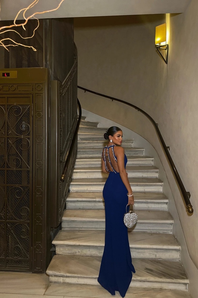 Saks Pearl Detail Long Dress