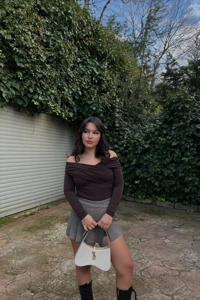 Brown Gathered Front Bodysuit