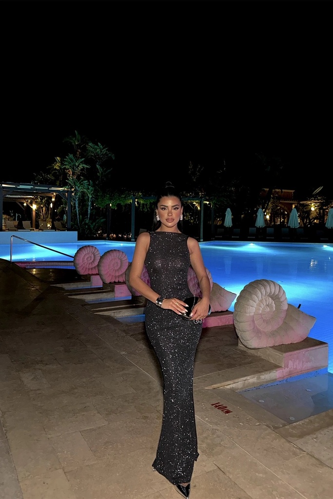 Black Groente Glittery Back Detailed Dress
