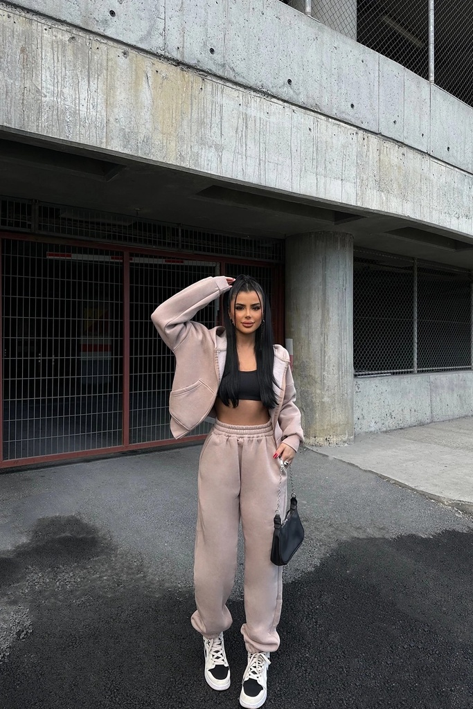 Cream Zipper Detail Trousers Suit