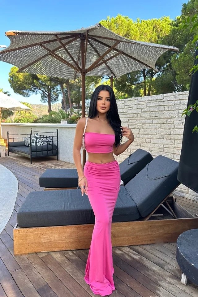 Fuchsia skirt Shirred Set