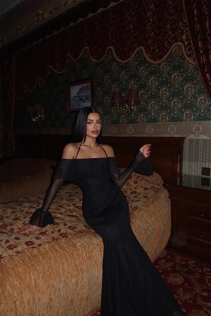 Black Raelle Long Tulle Dress