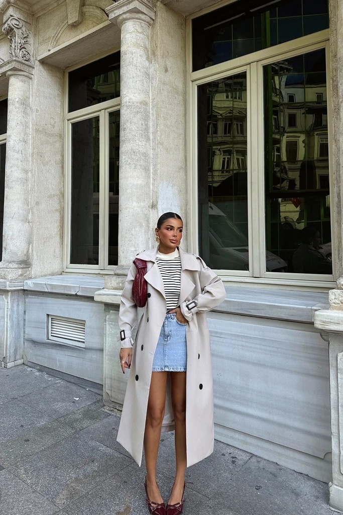 Stone Sleeves Belted Trench Coat