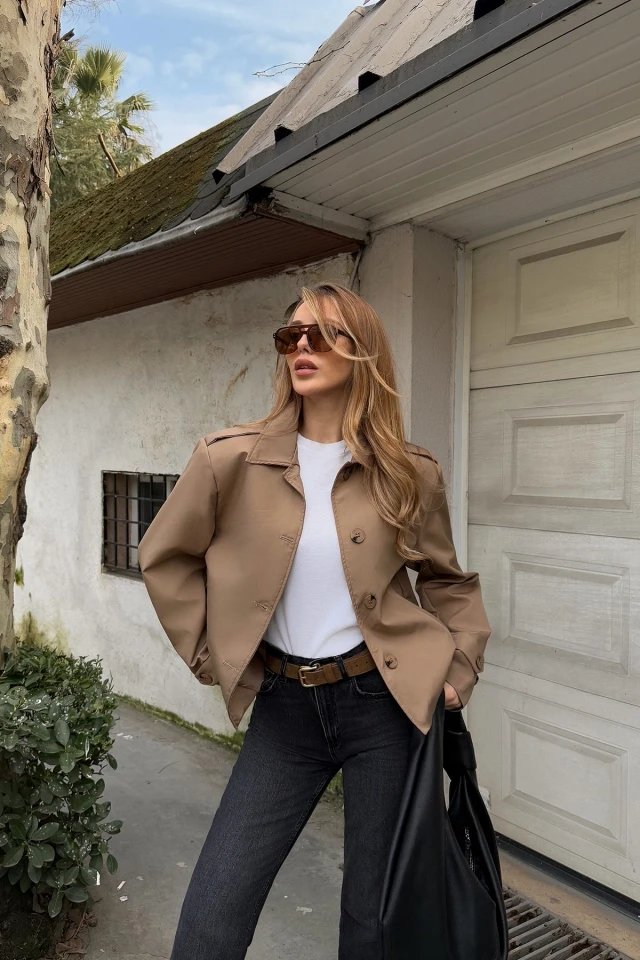 Tan Button Detail Jacket