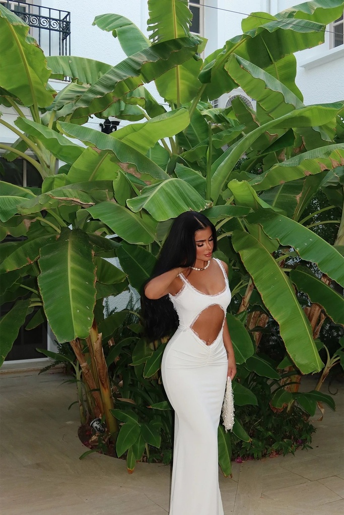 White Window Detail Long Dress