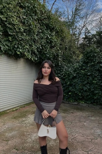 [ATE3210-SML222] Brown Gathered Front Bodysuit