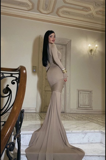 [ATE-2265-XSSML1221] Beige Window Detail Long Dress