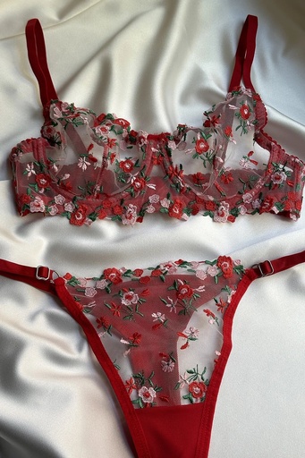 [ATE-1681-] Red Floral Detailed Underwear