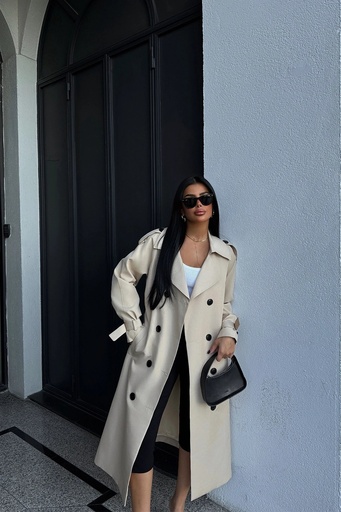 [ATE-1635-SML222] Camel Sleeves Belted Trench Coat
