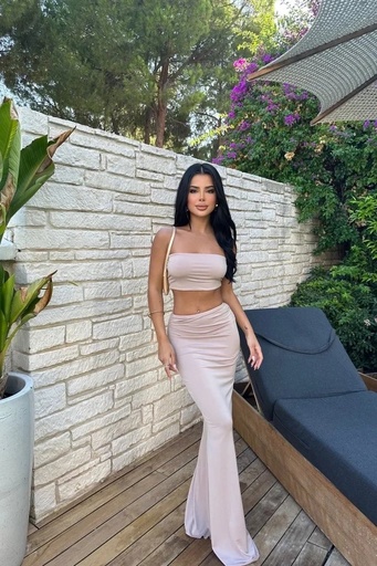 [ATE8284-SML222] Cream Skirt Shirred Set