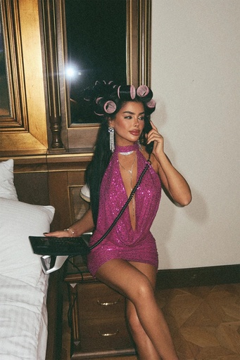 [ATE-1492-SML222] Fuchsia Sequin Detail Mini Dress