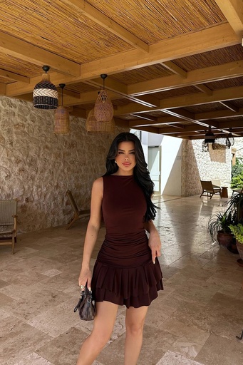 [ATE-0965-SM33] Brown Jacie Mini Dress