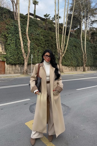 [ATE-2036-SML222] Beige Shirt Collar Long Trench Coat
