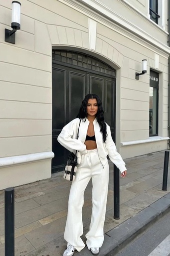 [ATE-0413-ML33] White Zipper Detail Suit